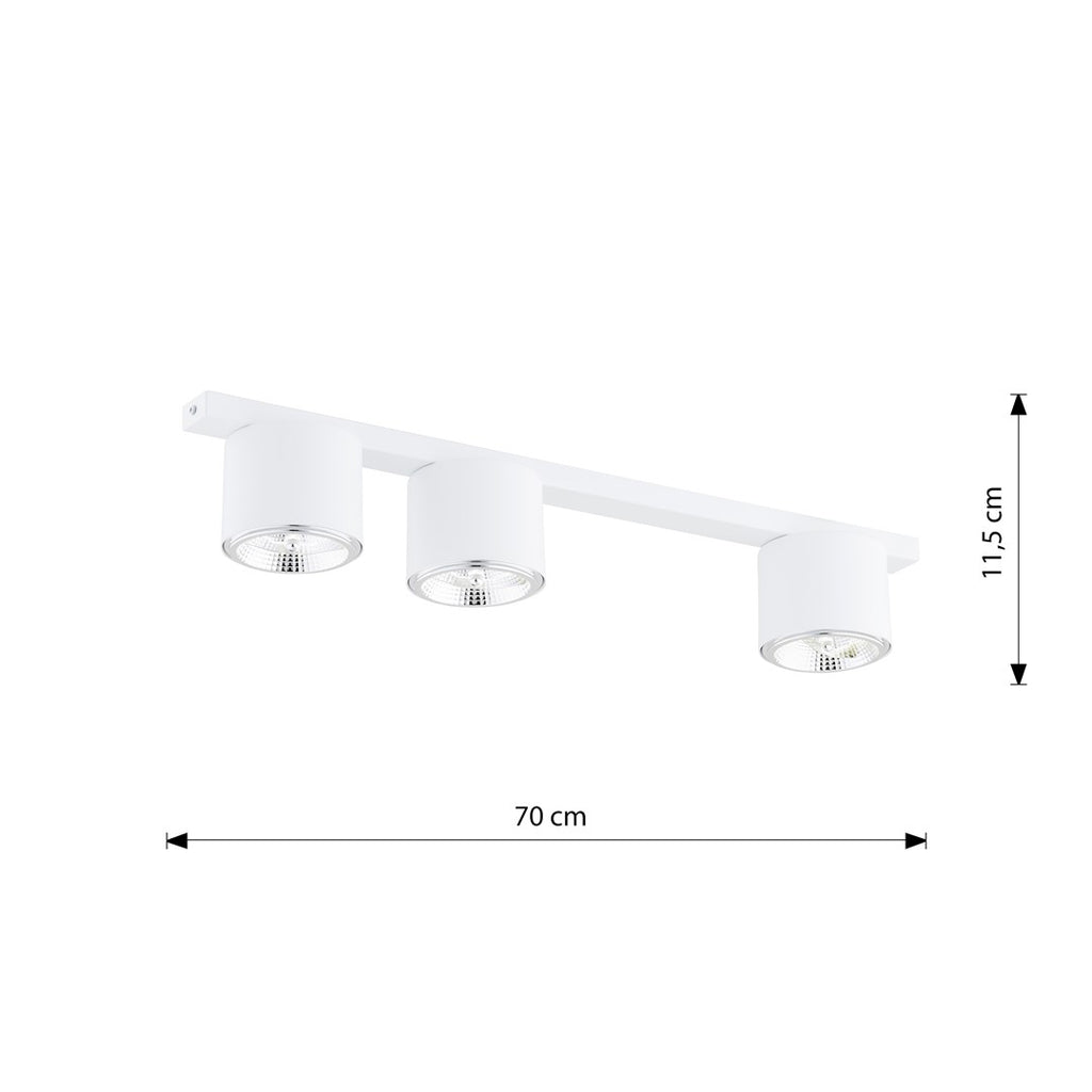 Plafondlamp gepoedercoat staal Nano minimalistisch wit, 3 lichtpunten – 70 x 11 cm