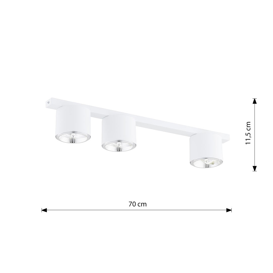 Plafondlamp gepoedercoat staal Nano minimalistisch wit, 3 lichtpunten – 70 x 11 cm