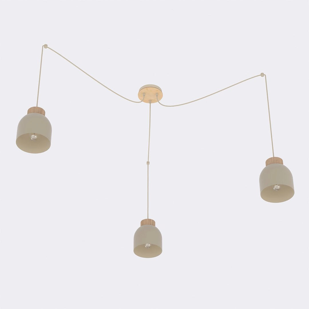 Hanglamp gepoedercoat staal en multiplex Scandinavisch Kru 3 beige, 3 fittingen E27, verstelbaar