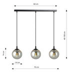Hanglamp 3-lichts gepoedercoat staal en glas, Cosmo, zwart met grafiet glas, 70 x 100 cm, eettafel en woonkamer