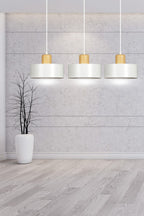 Hanglamp 3-lichts gepoedercoat staal en hout, Scandinavisch Torin, wit – 80 x 100 cm, voor woonkamer en eetkamer