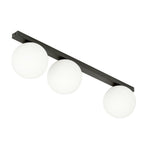 Plafondlamp gepoedercoat staal en glas Fit zwart met witte glazen kappen, 3 lichtpunten E14, 70 cm breed