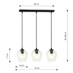 Hanglamp gepoedercoat staal en glas Istar, zwart met transparante kappen, 3 lichts, 70 x 100 cm