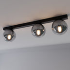 Plafondlamp gepoedercoat staal Fit 3 zwart met grafiet glazen kappen, 70 cm breed, voor woonkamer of keuken