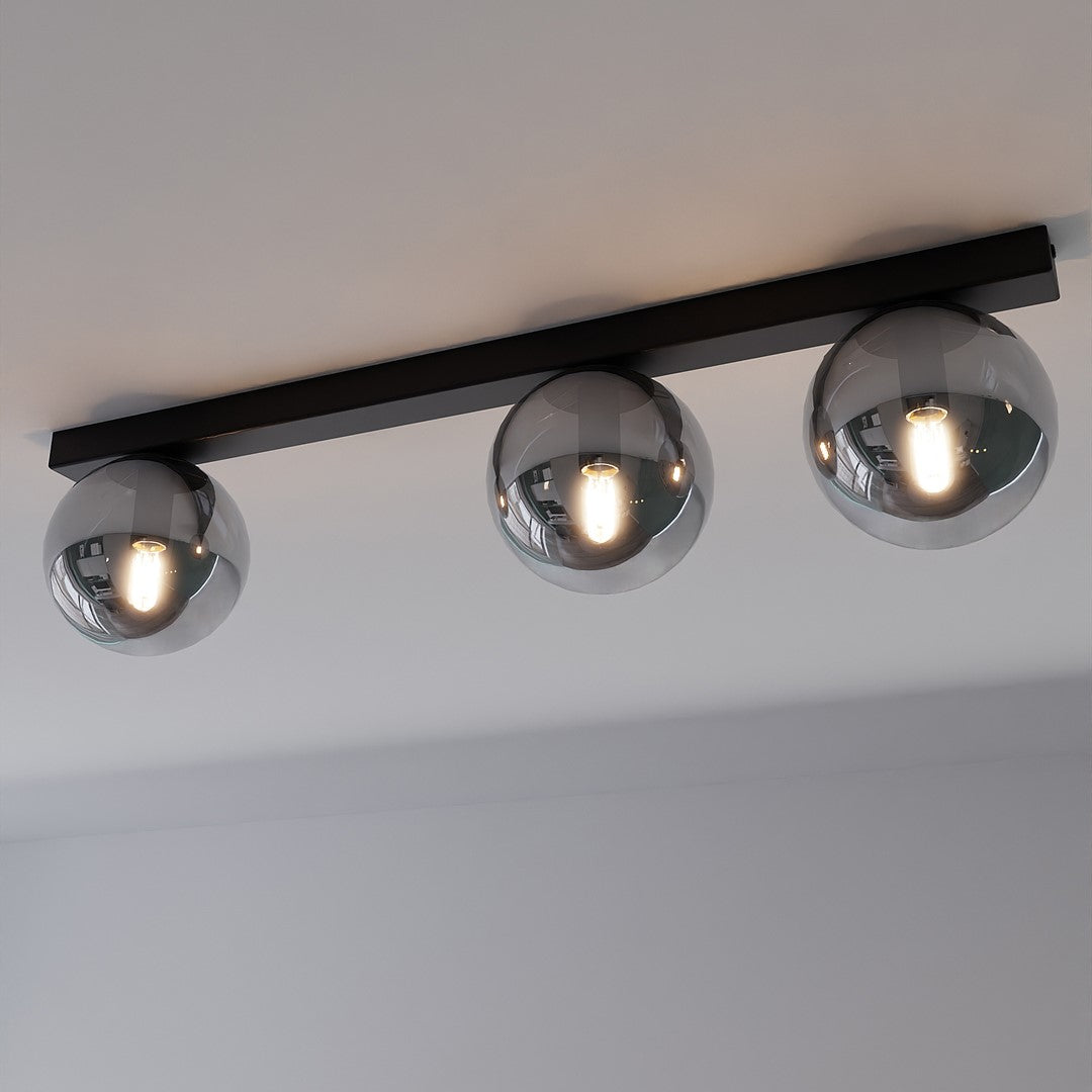 Plafondlamp gepoedercoat staal Fit 3 zwart met grafiet glazen kappen, 70 cm breed, voor woonkamer of keuken
