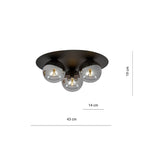 Plafondlamp gepoedercoat staal Solar zwart met grafiet glas, 3 fittingen E14, 43 x 19 cm