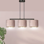 Hanglamp Hilde 3-lichts gepoedercoat staal met stoffen kappen, roze en zwart – 72 x 100 cm, eettafel