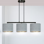 Hanglamp gepoedercoat staal en stof Hilde, minimalistisch, zwart met grijze kappen, 72 x 100 cm, 3 lichtpunten