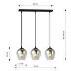 Hanglamp 3 lichts gepoedercoat staal en glas, modern Istar, zwart met grafiet kappen, 70 x 100 cm, E27