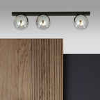 Plafondlamp gepoedercoat staal Fit 3 zwart met grafiet glazen kappen, 70 cm breed, voor woonkamer of keuken