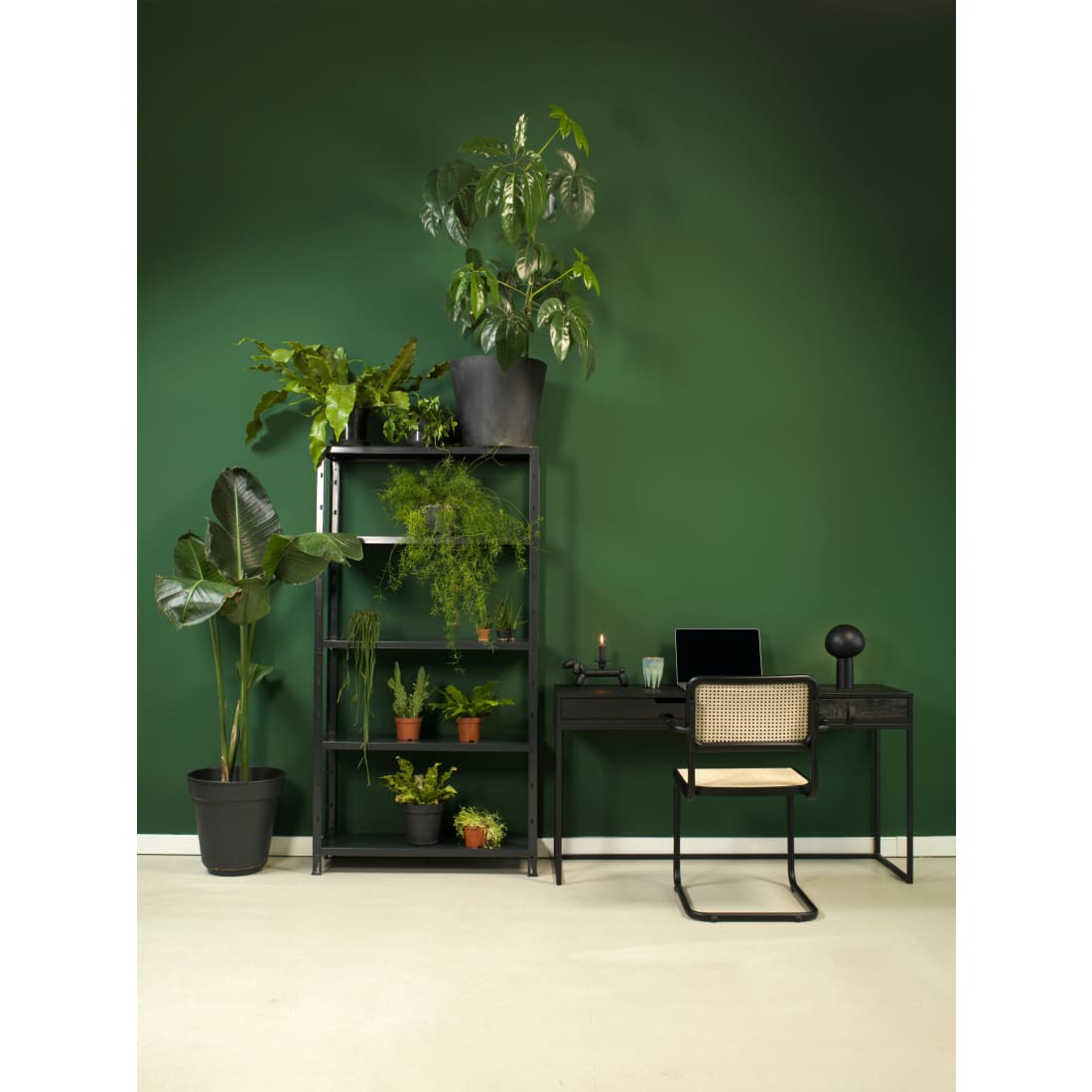 Eetkamerstoel rotan zwart stalen frame, Bas, vrijdragend – 47 x 50 x 85 cm