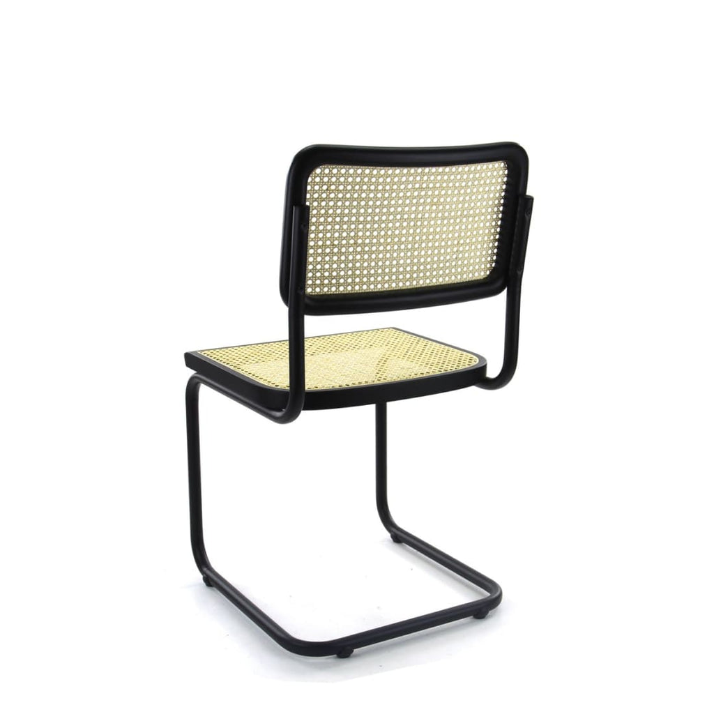 Eetkamerstoelen rotan met stalen frame, model Bas, zwart, 47 x 50 x 85 cm, set van 4 voor de eetkamer