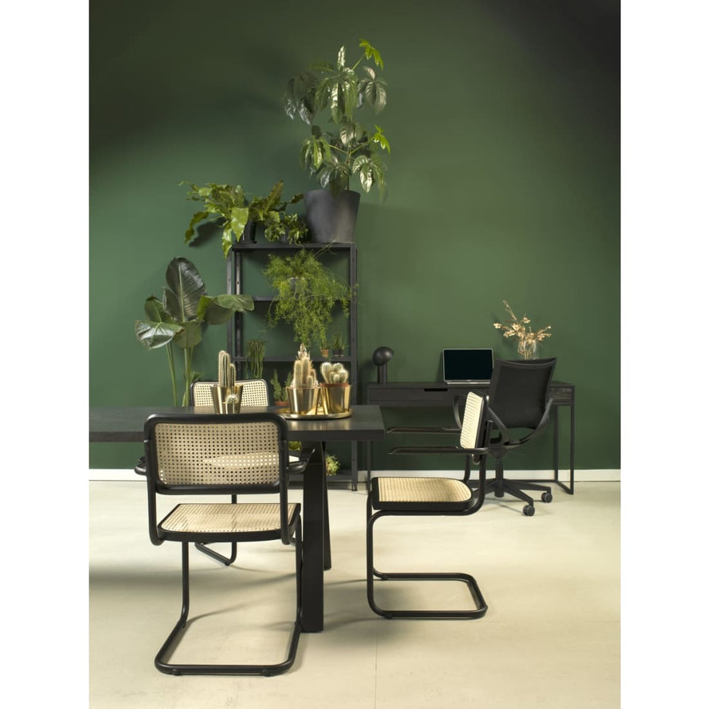 Eetkamerstoelen rotan met stalen frame, model Bas, zwart, 47 x 50 x 85 cm, set van 4 voor de eetkamer