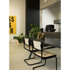 Eetkamerstoelen rotan met stalen frame, model Bas, zwart, 47 x 50 x 85 cm, set van 4 voor de eetkamer