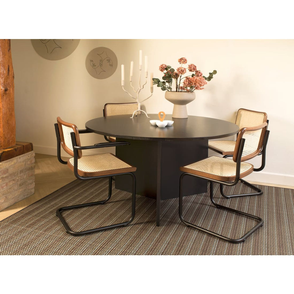 Eetkamerstoelen rotan met stalen frame, model Bas, zwart, 47 x 50 x 85 cm, set van 4 voor de eetkamer