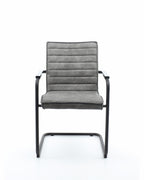 Eetkamerstoel vegan leer Haven grijs met zwart stalen sledeframe en armleggers, 88 x 57,5 x 63 cm