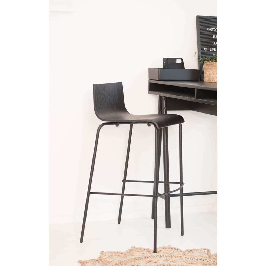 Barkruk eiken zwart met voetsteun, zithoogte 78 cm – 51 x 53 x 97 cm, stapelbaar, keuken en bar