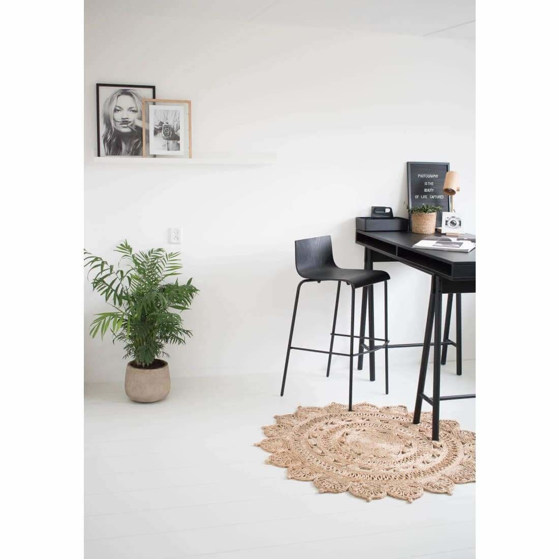 Barkruk eiken zwart met voetsteun, zithoogte 78 cm – 51 x 53 x 97 cm, stapelbaar, keuken en bar