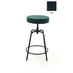 Lage ronde barkruk met teal fluwelen zitting en zwart stalen frame met ronde voetensteun