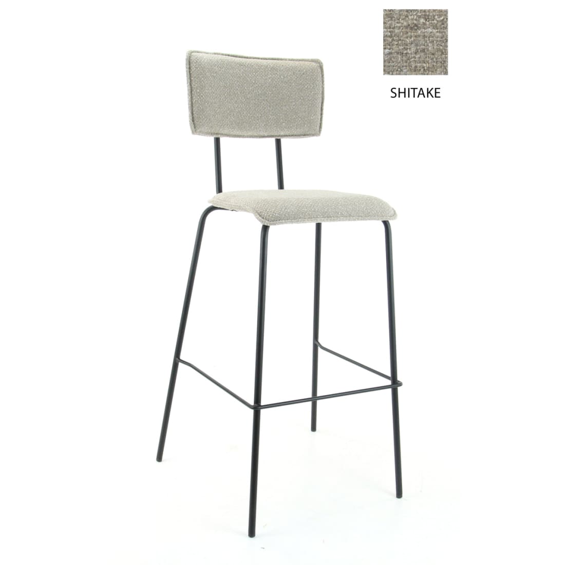 Barkruk hoog bouclé stof shiitake met zwart stalen onderstel en voetensteun, model Bo Society – H 112 cm