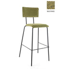 Barkruk hoog bouclé gerecycled polypropeen Bo Society mosterd, stalen onderstel zwart, H 112 x B 38 x D 38 cm