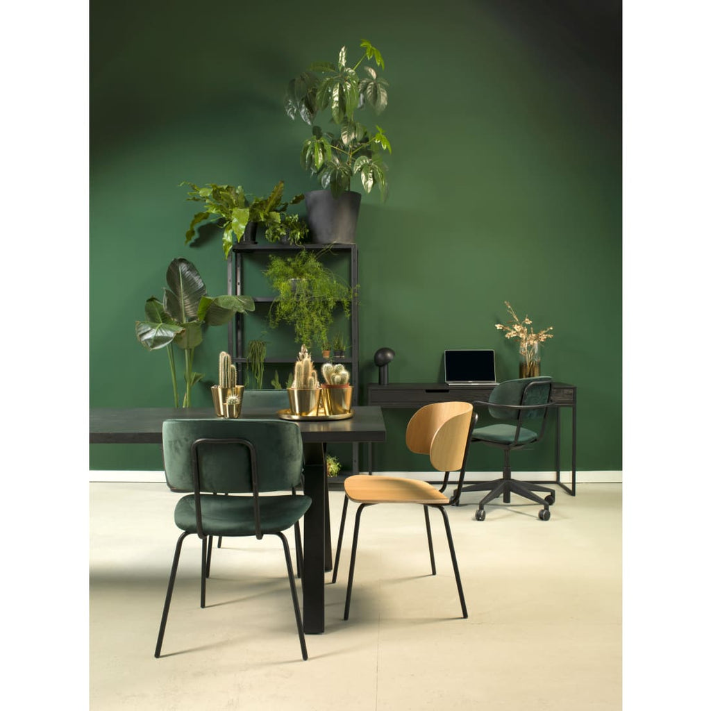 Eetkamerstoel Bo fluweel legergroen met zwarte metalen poten, H 81 x B 52 x D 60 cm