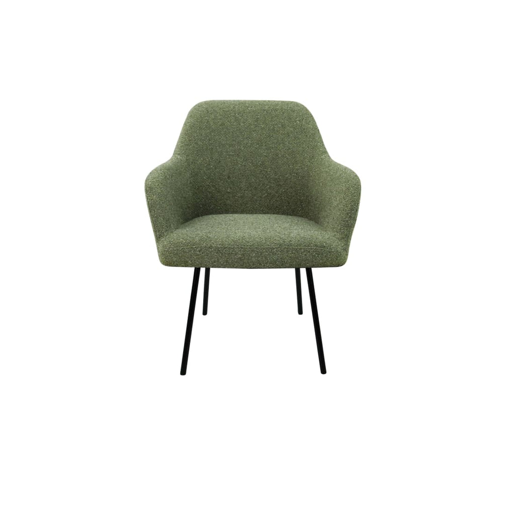 Eetkamerstoel LoLa bouclé groen met vierpoot frame, lage zitting, voor eetkamer en vergaderruimte