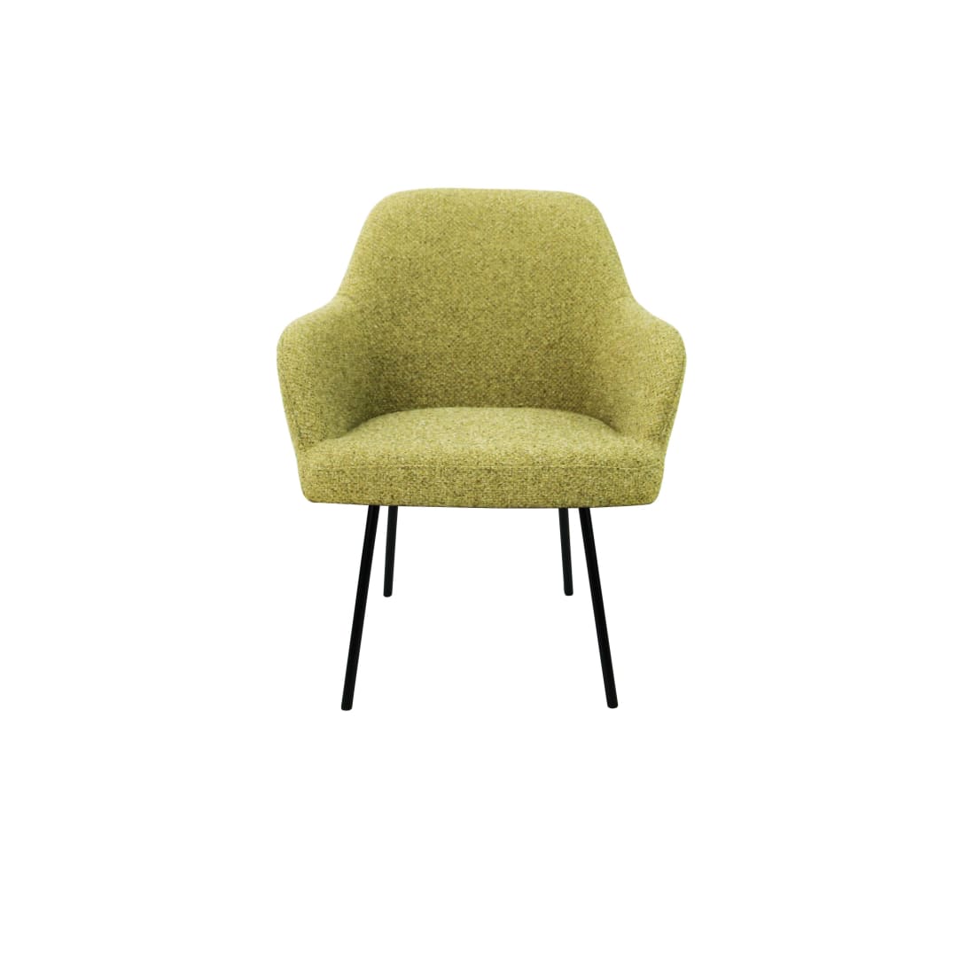 Eetkamerstoel LoLa bouclé groen met vierpoot frame, lage zitting, voor eetkamer en vergaderruimte