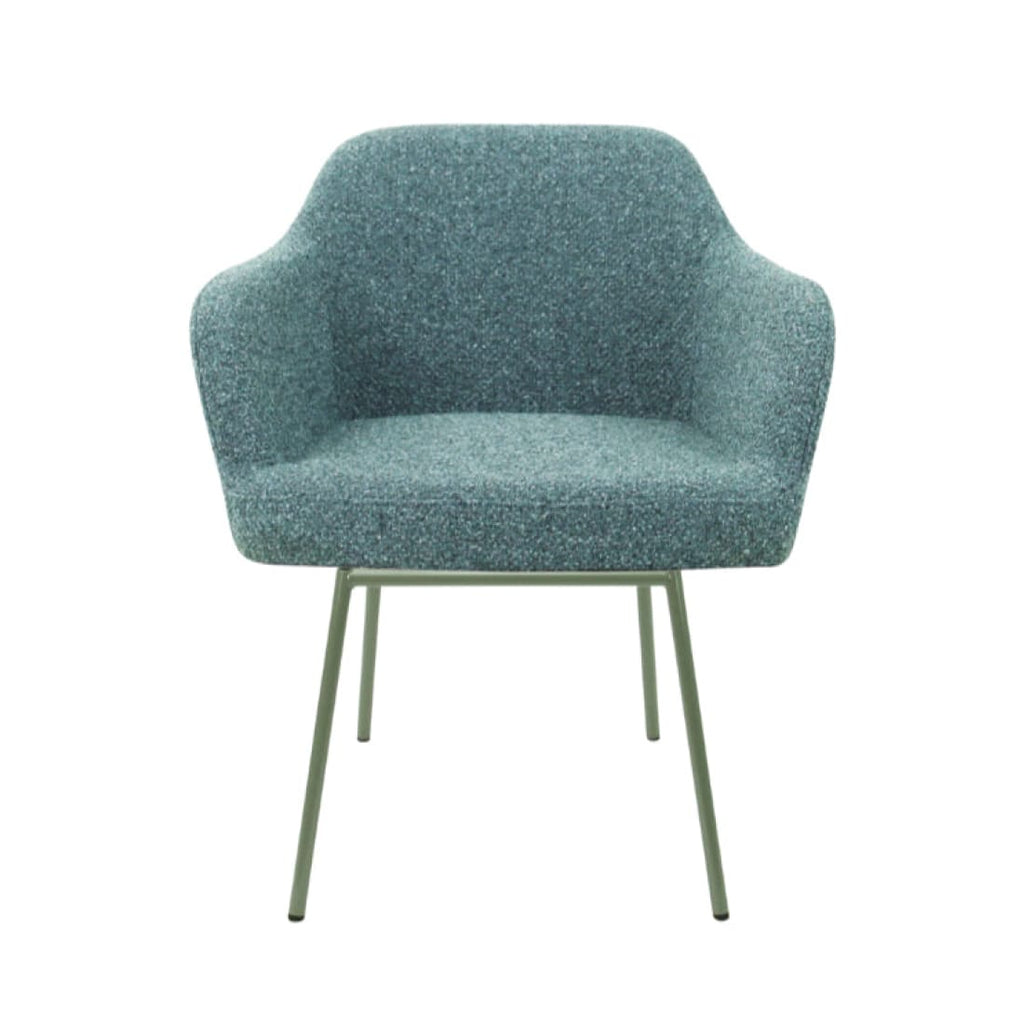 Eetkamerstoel LoLa bouclé groen met vierpoot frame, lage zitting, voor eetkamer en vergaderruimte