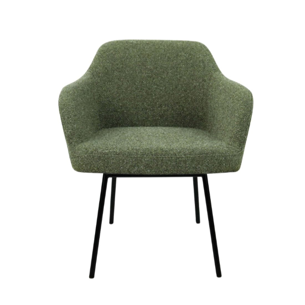 Eetkamerstoel LoLa bouclé groen met vierpoot frame, lage zitting, voor eetkamer en vergaderruimte