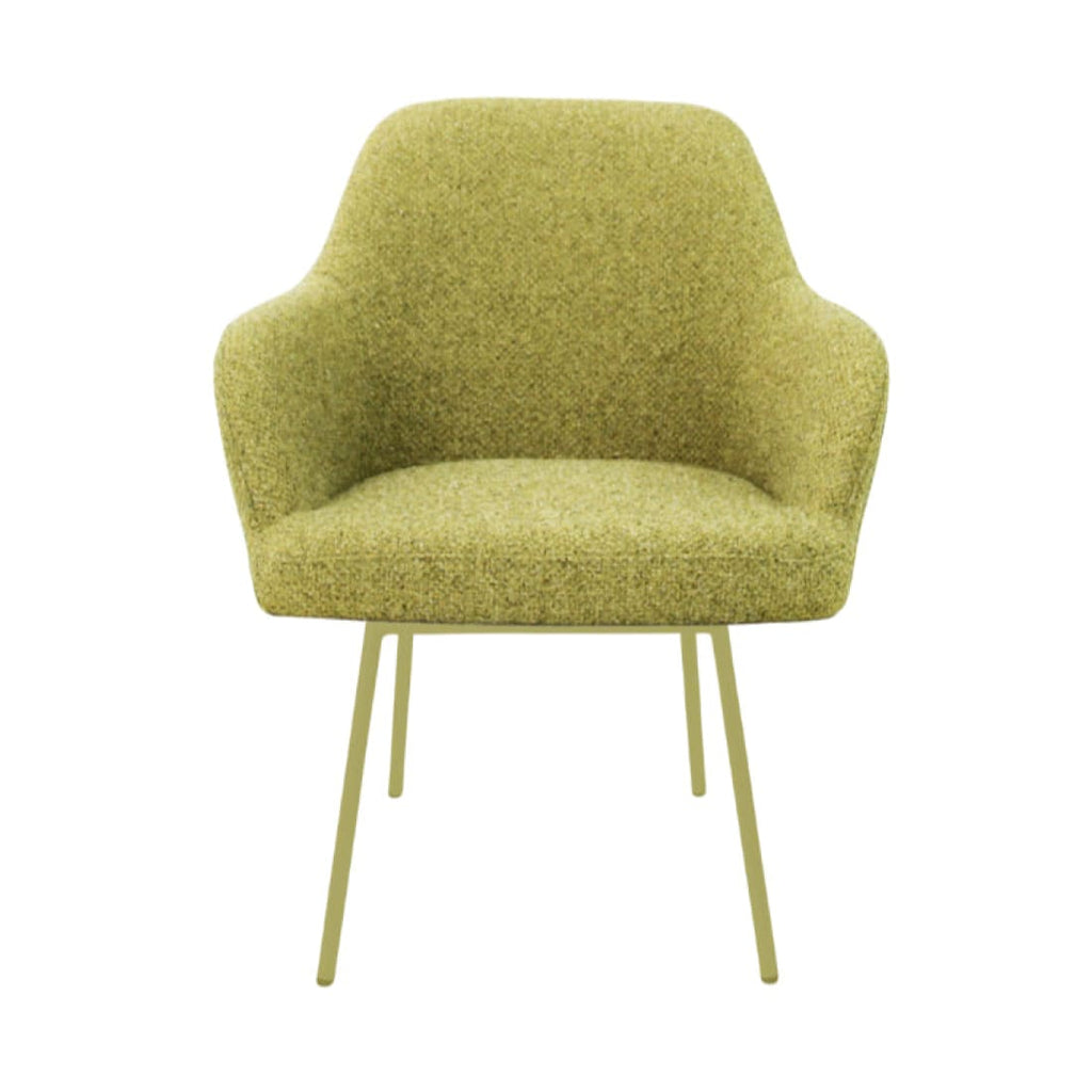 Eetkamerstoel LoLa bouclé groen met vierpoot frame, lage zitting, voor eetkamer en vergaderruimte