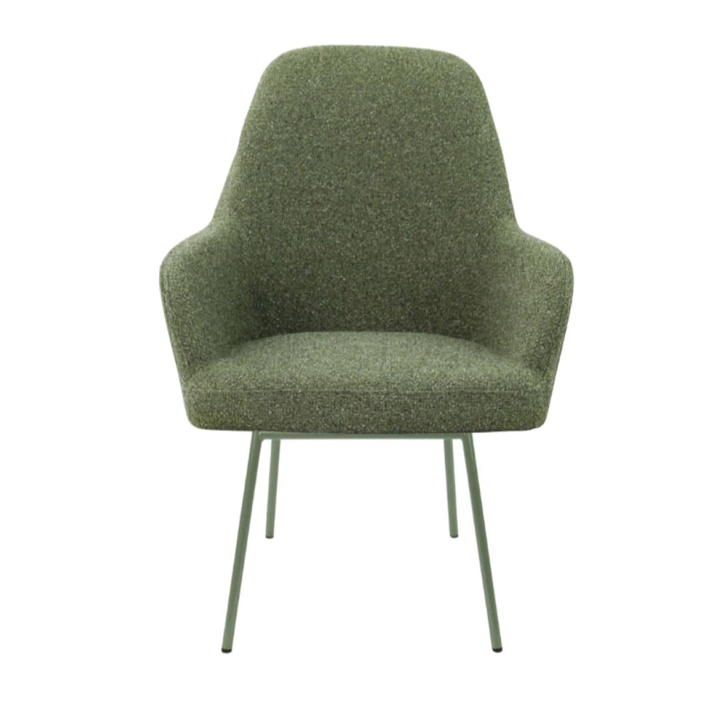 Eetkamerstoel LoLa bouclé groen met vierpoot frame, lage zitting, voor eetkamer en vergaderruimte