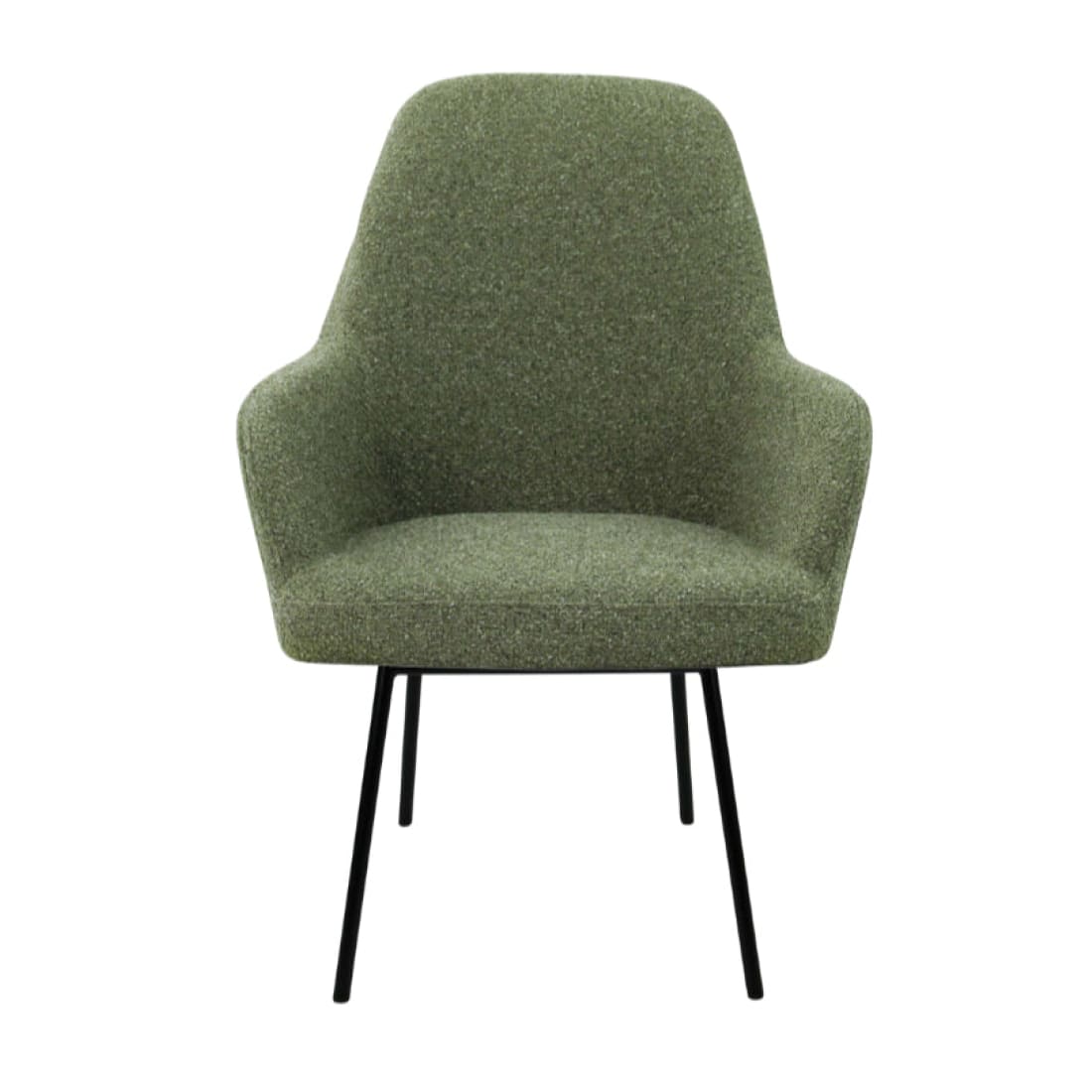Eetkamerstoel LoLa bouclé groen met vierpoot frame, lage zitting, voor eetkamer en vergaderruimte