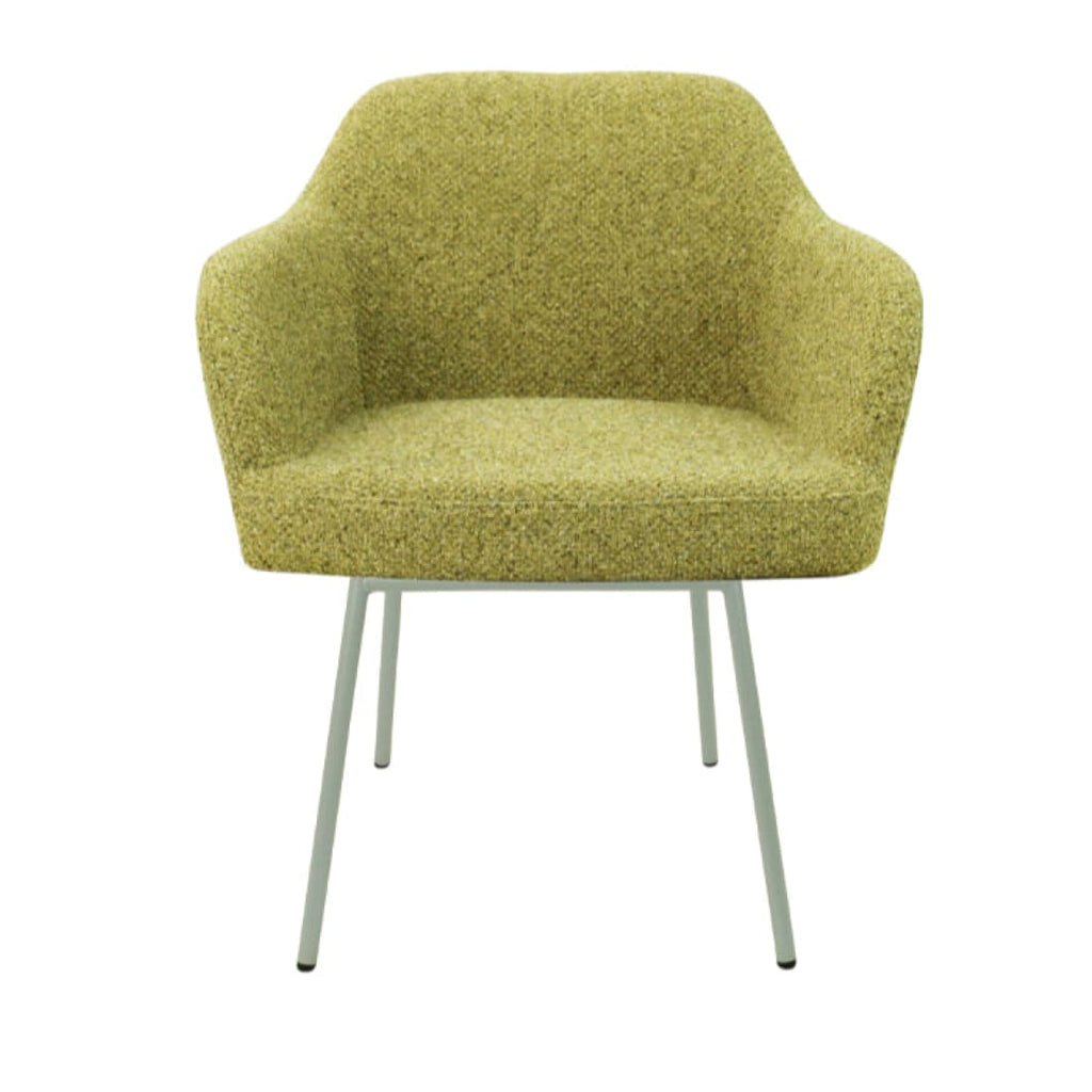 Eetkamerstoel LoLa bouclé groen met vierpoot frame, lage zitting, voor eetkamer en vergaderruimte