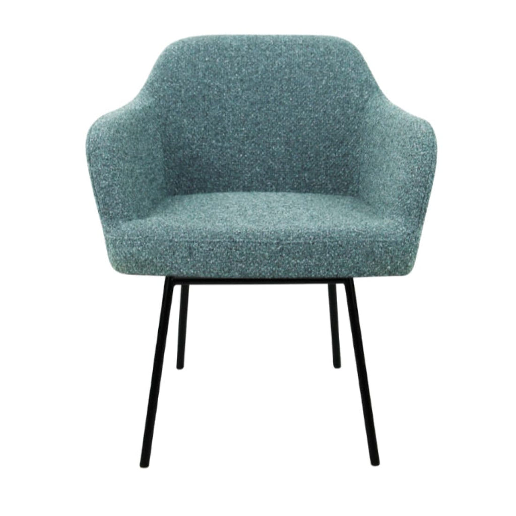 Eetkamerstoel LoLa bouclé groen met vierpoot frame, lage zitting, voor eetkamer en vergaderruimte