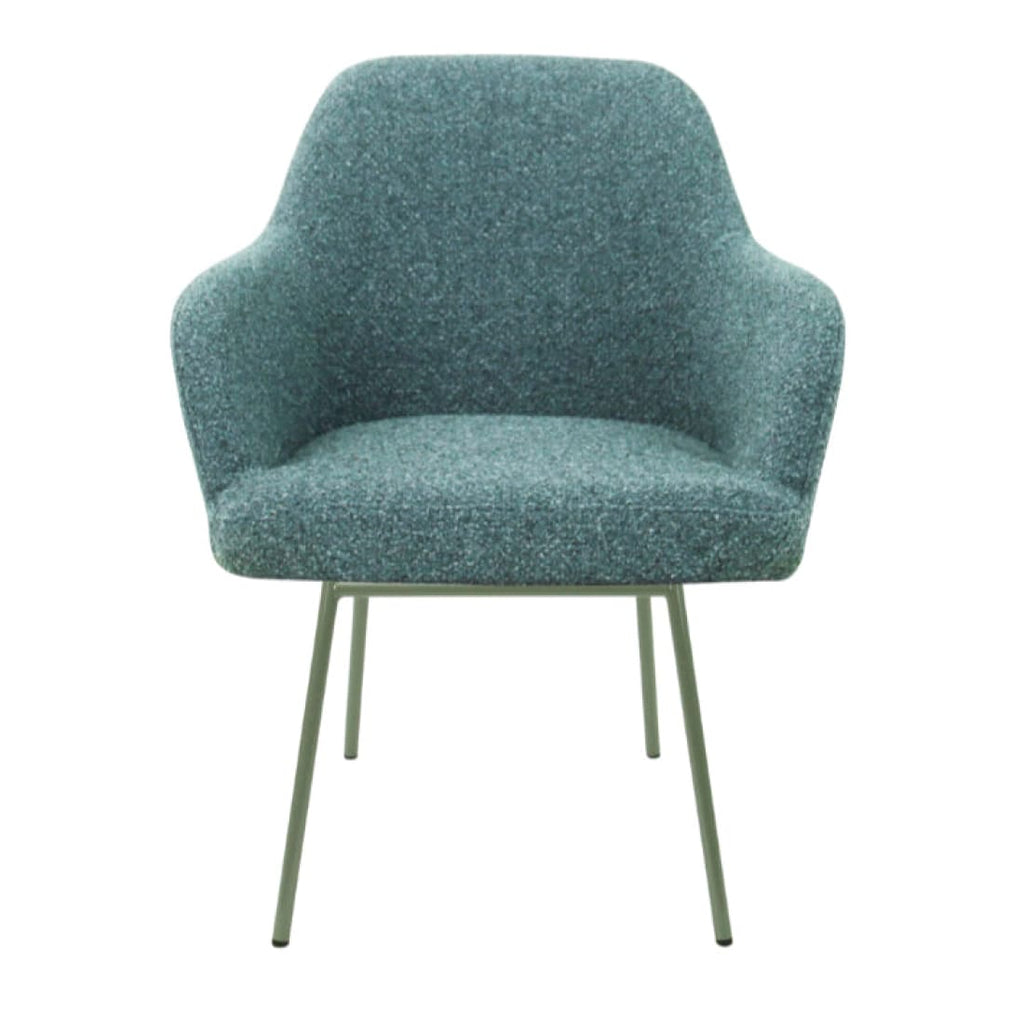 Eetkamerstoel LoLa bouclé groen met vierpoot frame, lage zitting, voor eetkamer en vergaderruimte