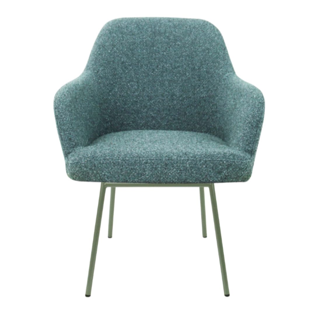 Eetkamerstoel LoLa bouclé groen met vierpoot frame, lage zitting, voor eetkamer en vergaderruimte