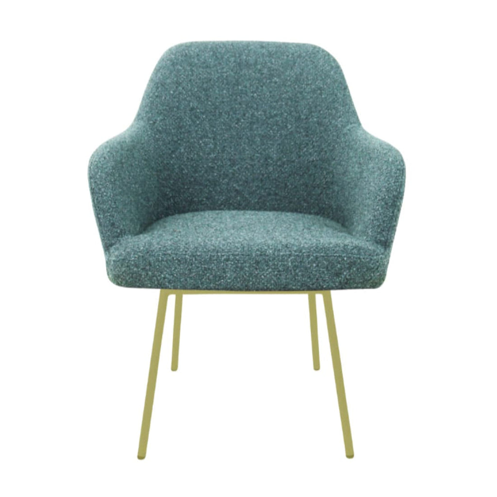 Eetkamerstoel LoLa bouclé groen met vierpoot frame, lage zitting, voor eetkamer en vergaderruimte