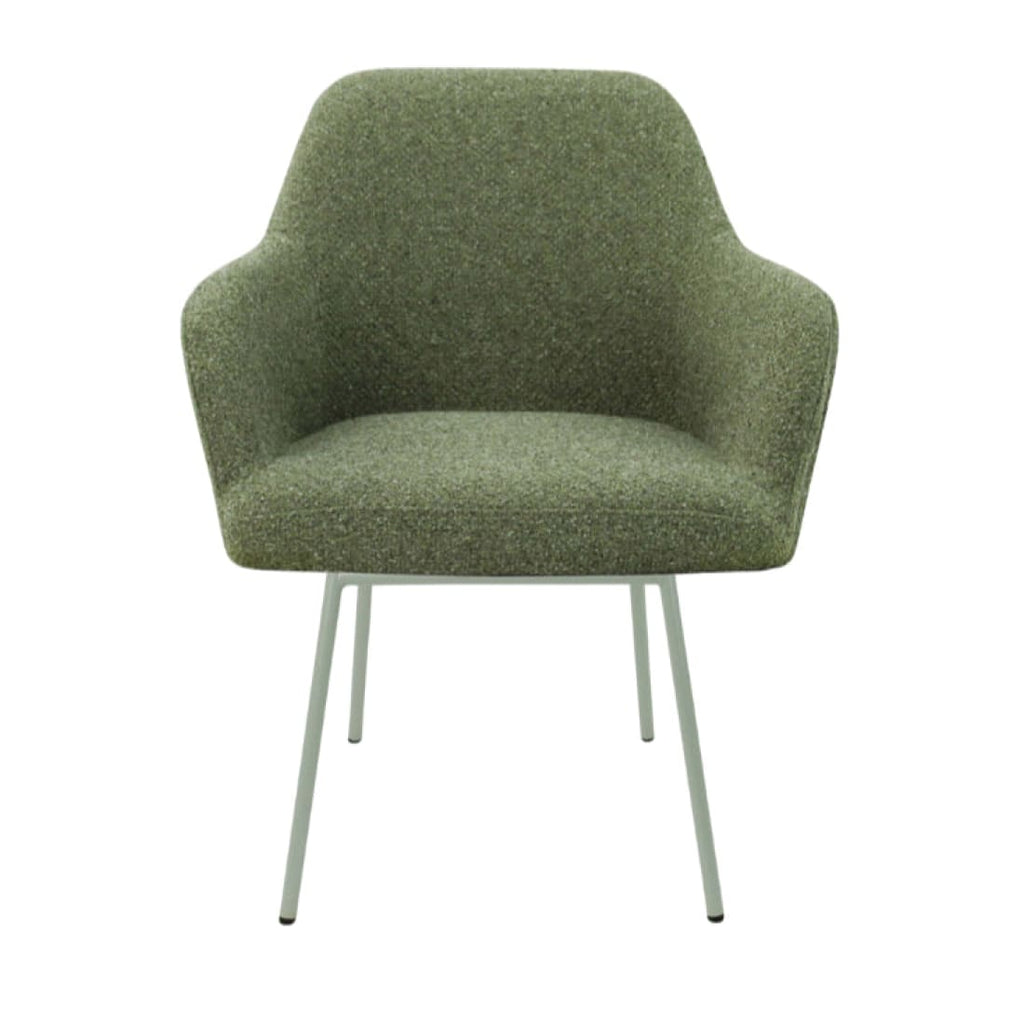 Eetkamerstoel LoLa bouclé groen met vierpoot frame, lage zitting, voor eetkamer en vergaderruimte