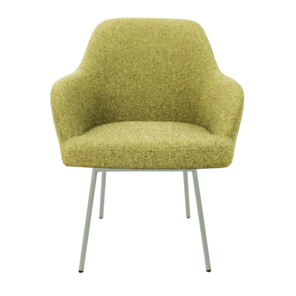 Eetkamerstoel LoLa bouclé groen met vierpoot frame, lage zitting, voor eetkamer en vergaderruimte