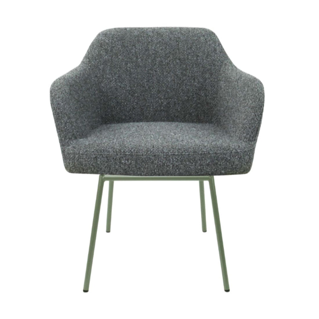 Eetkamerstoel LoLa bouclé groen met vierpoot frame, lage zitting, voor eetkamer en vergaderruimte