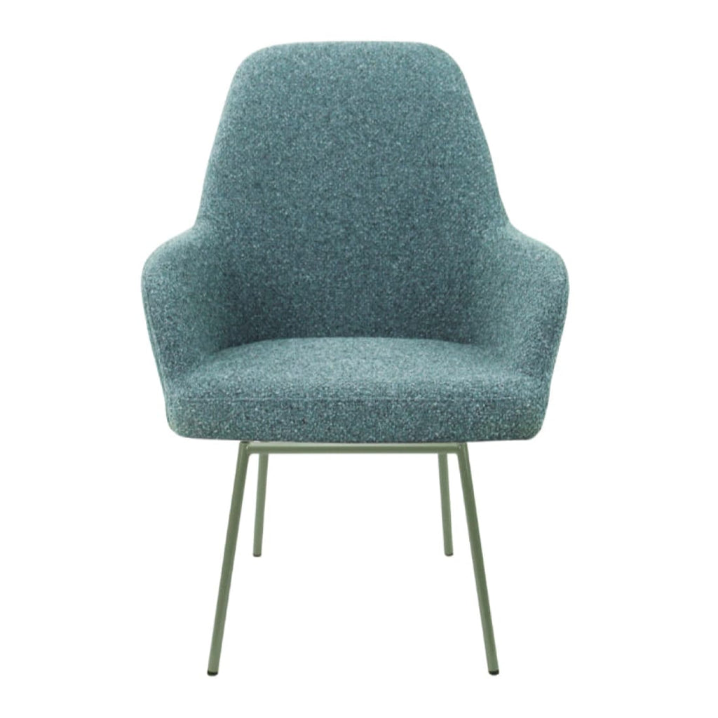 Eetkamerstoel LoLa bouclé groen met vierpoot frame, lage zitting, voor eetkamer en vergaderruimte