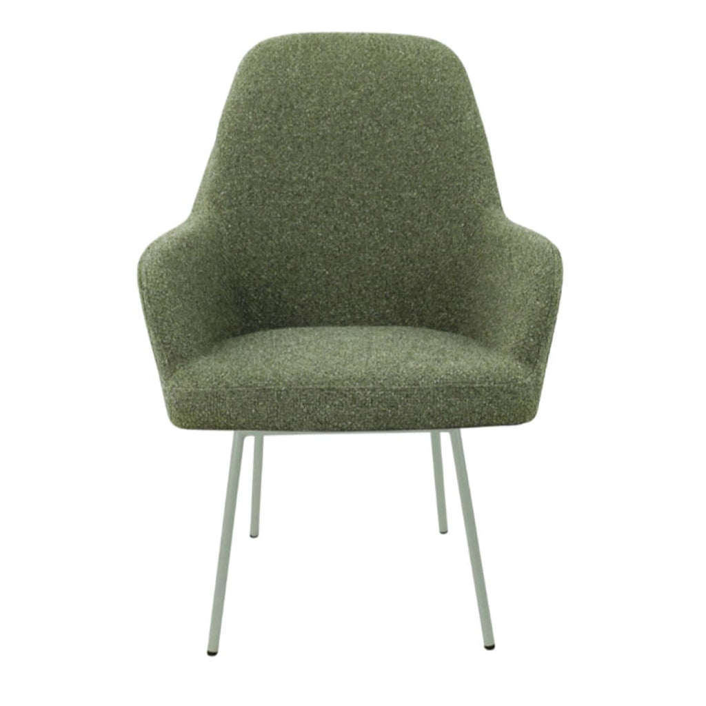Eetkamerstoel LoLa bouclé groen met vierpoot frame, lage zitting, voor eetkamer en vergaderruimte
