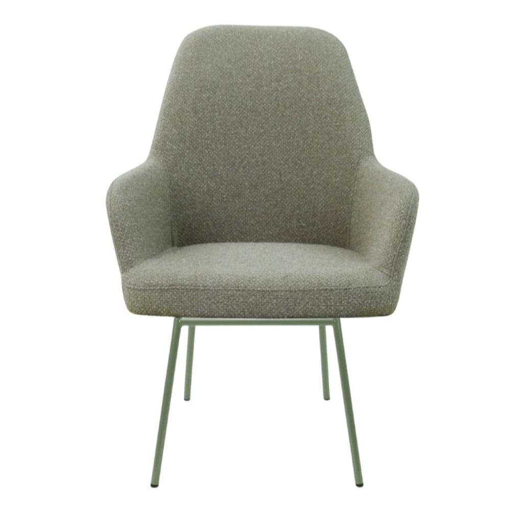 Eetkamerstoel LoLa bouclé groen met vierpoot frame, lage zitting, voor eetkamer en vergaderruimte
