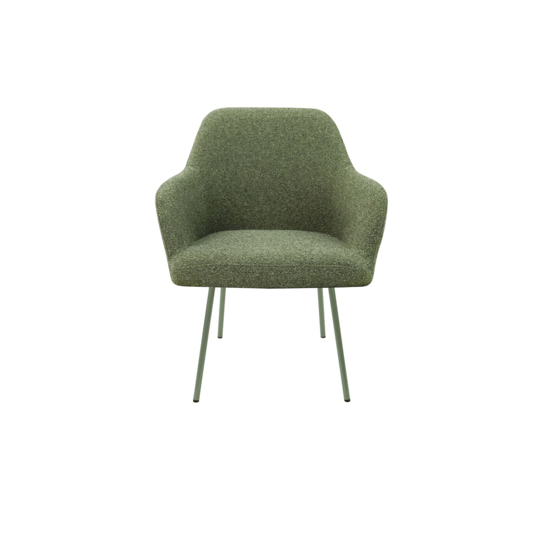 Eetkamerstoel LoLa bouclé groen met vierpoot frame, lage zitting, voor eetkamer en vergaderruimte