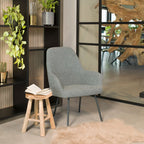 Loungefauteuil vierpoot bouclé gerecycled LoLa, lage zitting, saliegroen met metalen poten
