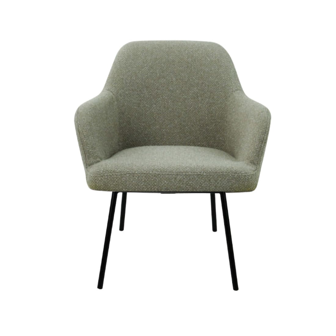 Loungefauteuil vierpoot bouclé gerecycled LoLa, lage zitting, saliegroen met metalen poten