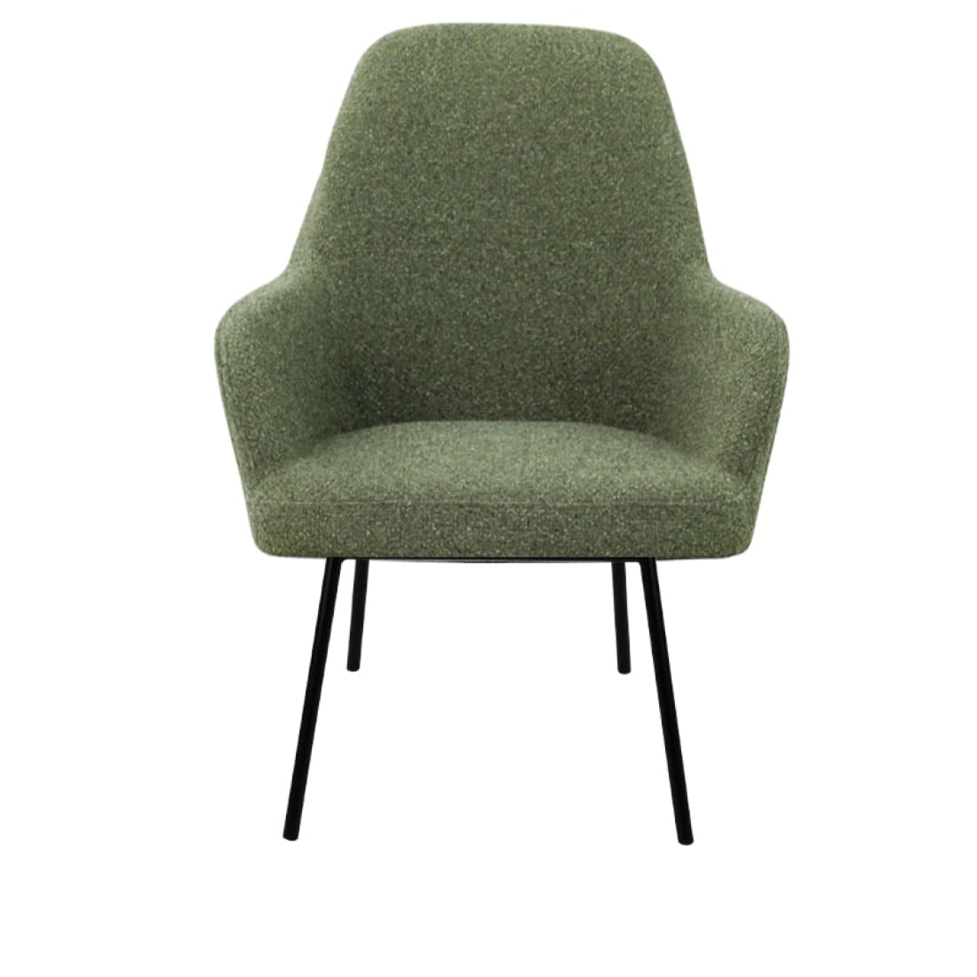 Loungefauteuil vierpoot bouclé gerecycled LoLa, lage zitting, saliegroen met metalen poten