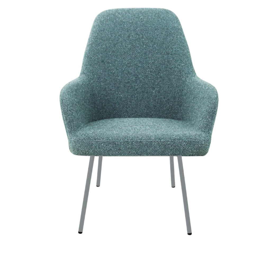 Loungefauteuil vierpoot bouclé gerecycled LoLa, lage zitting, saliegroen met metalen poten