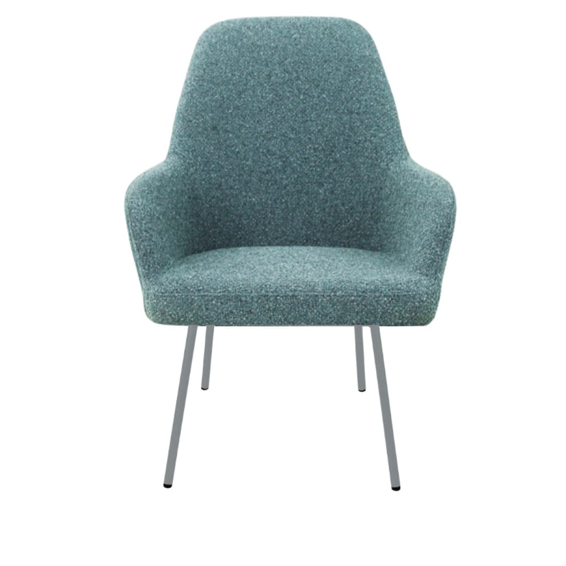 Loungefauteuil vierpoot bouclé gerecycled LoLa, lage zitting, saliegroen met metalen poten